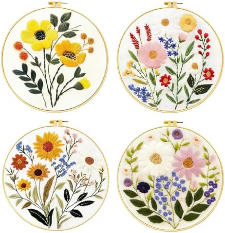 Zhenqing 4-Piece Floral Embroidery Kit for Beginners - Complete Set with Printed Cotton Fabric, Hoop, Threads & Tools (C0155) - Image 2