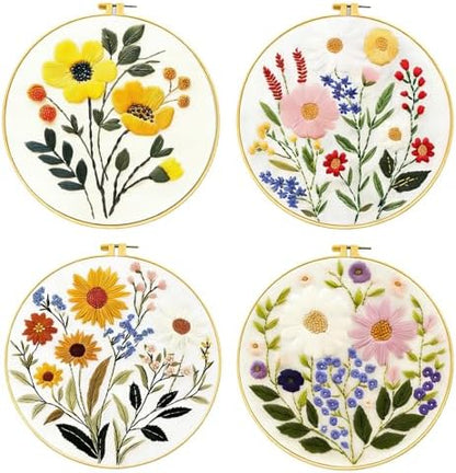 Zhenqing 4-Piece Floral Embroidery Kit for Beginners - Complete Set with Printed Cotton Fabric, Hoop, Threads & Tools (C0155) - Image 2