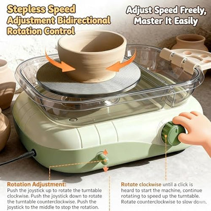 Mini Electric Pottery Wheel for Kids & Adults with Foot Pedal, DIY Clay Kit with 8 Pottery Tools, for Ceramic Work & Beginners - Image 5