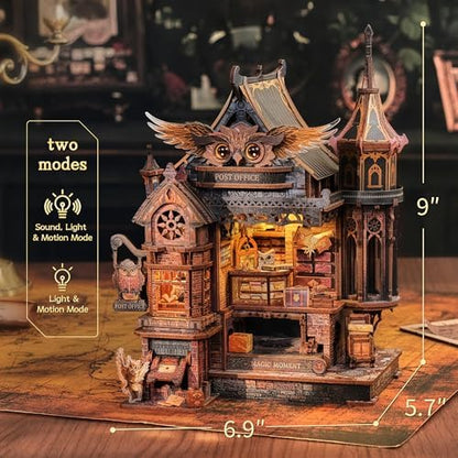FUNPOLA LED 3D Wood Puzzle Owl Post Office, Dynamic Model with Mechanical Gears, DIY Miniature Kit with Music and LED Lights, Home Décor Gift for Adults - Image 2