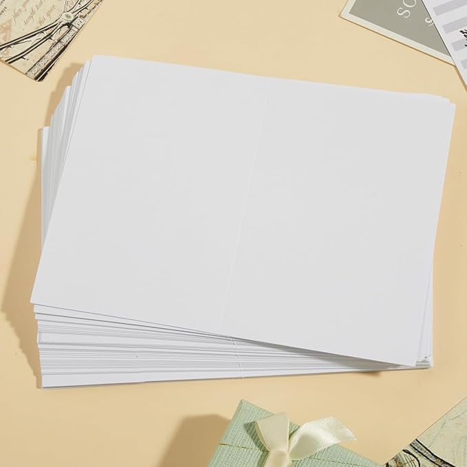 50 Pack Blank Cards Folded Cardstock Thank You Blank Greeting Cards for Invitations, Wedding, Greeting Cards, All Occasion DIY, 5x7 Folded Cards White
