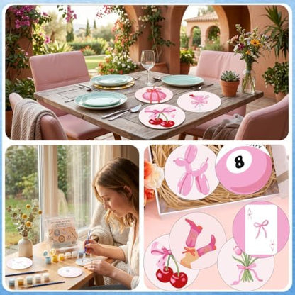 8 Pack Modern Paint by Numbers Kits Coasters with Holder Cork Pads - Image 6