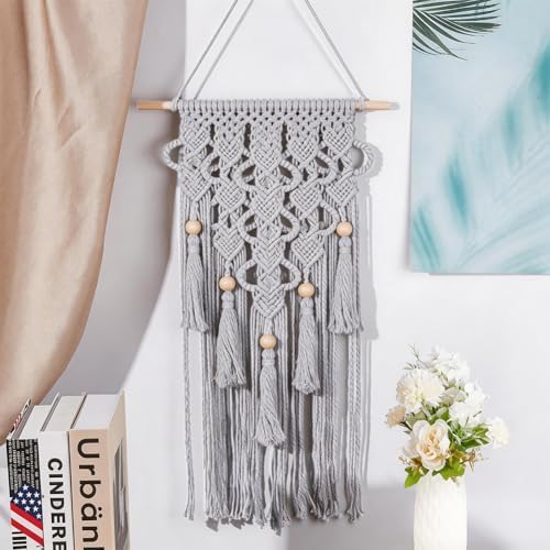 FREEBLOSS DIY Macrame Kit for Adults Beginners Bohemian Macrame Wall Hanging Ornament Creative Boho Macrame Wall Art Macrame Tapestry Gift for Mom Girls(Grey) - Image 5