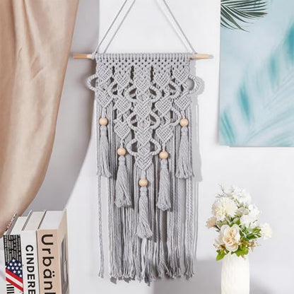 FREEBLOSS DIY Macrame Kit for Adults Beginners Bohemian Macrame Wall Hanging Ornament Creative Boho Macrame Wall Art Macrame Tapestry Gift for Mom Girls(Grey) - Image 5