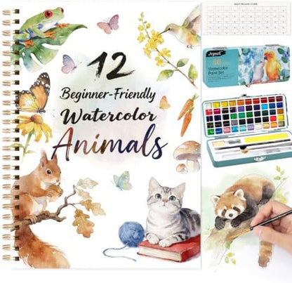 Watercolor Workbook with 12 Animal Patterns, 50 Colors Watercolor Paint Set by Joyask