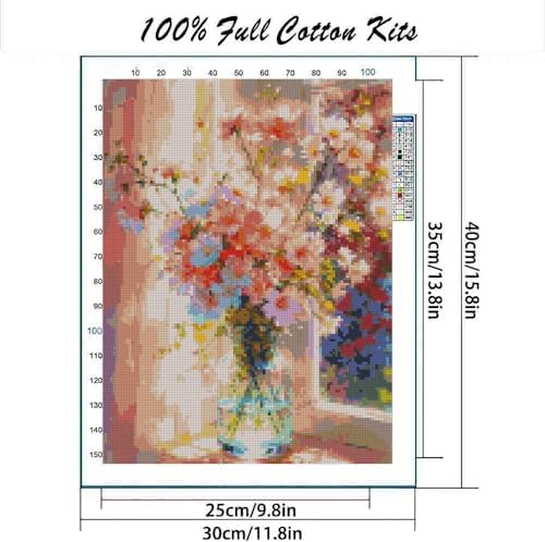 Stamped Cross Stitch Kits – Flower Embroidery Starter Kit for Adult Beginners, Sunlight Cross Stitch Kits, Embroidery Kit for Arts and Crafts Beginners, Craft for Home Wall Decor 15.7 x 11.8 Inches - Image 2