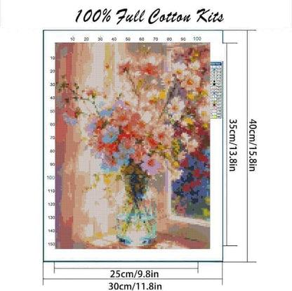 Stamped Cross Stitch Kits – Flower Embroidery Starter Kit for Adult Beginners, Sunlight Cross Stitch Kits, Embroidery Kit for Arts and Crafts Beginners, Craft for Home Wall Decor 15.7 x 11.8 Inches - Image 2