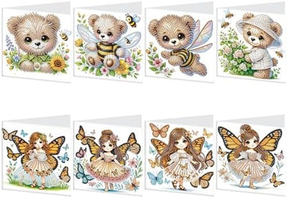 antor 8-Pack 5D Diamond Painting Greeting Cards with Envelopes, DIY Diamond Art Cards Kit – Special Shaped Bee, Bear, Butterfly & Elf Designs for Christmas, Birthday & Thanksgiving Crafts by antor
