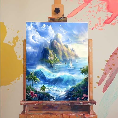 Landscape Paint by Numbers Kit for Adults Sea Paint by Numbers, DIY Acrylic Watercolor Oil Painting Kits for Adults Beginners with Brushes, Hobbies for Women for Home Wall Decor, Gifts 40x54 in U-35 - Image 3
