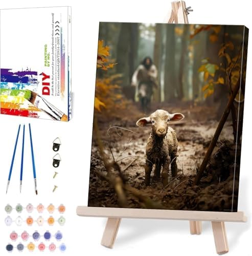Jesus Paint by Numbers Kit for Adults Framed Canvas, with Wooden Easel by BAWKENTON