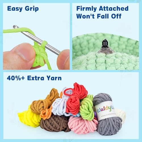 WaldyWop Crochet Kit for Beginners: 3 Animal Bookmarks Craft Kit,Women Gift - Image 6