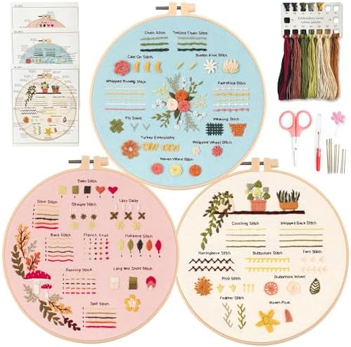 Myfilicity Embroidery Beginners Stitch Practice kit, 3 Embroidery Starter Kits, Learn 30 Different Stitching Techniques for Craft Enthusiasts to Hand-Stitch Fabric and Learn Embroidery Skills… by Myfelicityembroiderykit