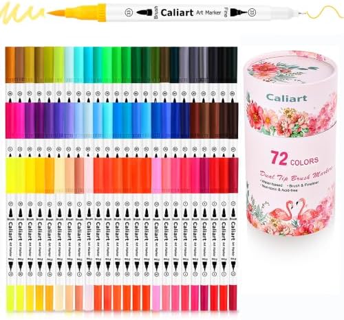 Caliart 72 Colors Double Tip Brush Pen Art Markers for Adult Coloring Books by Caliart