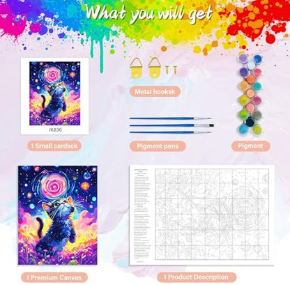 Yunnuo Starry Night Cat Paint by Numbers Kit for Adults Beginner,Paint by Numbers Animals,DIY Adult Paint by Numbers on Canvas for Home Decor & Gift (16x20 inch/40x50cm) - Image 5