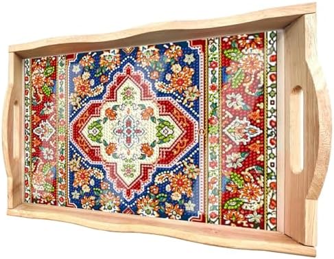 DOTSOPS 5D Diamond Art Kits for Adults Wooden Serving Tray with Handle Special Diamond Painting Plate Big Gem Dots Paint by Numbers Crafts Kits for Living Room Mandala 12 x 16 Inches by DOTSOPS