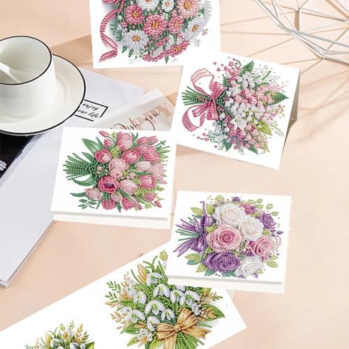 TDFERAN Diamond Painting Bouquet Card 6 Set Tulips Cards Art Work Crystal Puzzle Daisies Rose Fenglinghua Diamond Blank Cards with Various Flowers Party Holiday Event Card for All Occasions - Image 4