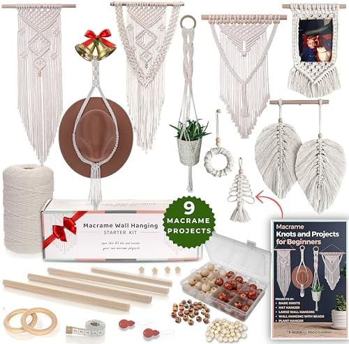 MIGO Creates DIY Macrame Kit for Beginners with 9 Macrame Projects Ebook, 115 Pcs Macrame Supplies & 220yd Cotton Yarn | Create Unique Bohemian Decor Craft Projects! Perfect DIY Crafts for Adults! by MIGO+Creates