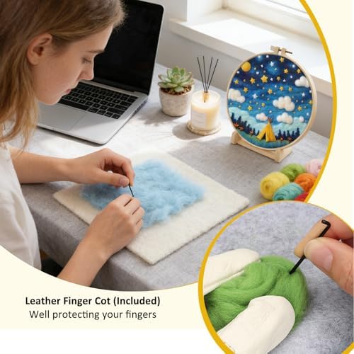 Zovylks Natural Landscape Needle Felting Kits Beginners, 7.9 Inch DIY Wool Felting Painting Starter Kit, Needle Felt Set for Home Decor with Foam Pad, Instructions (Camping) - Image 5