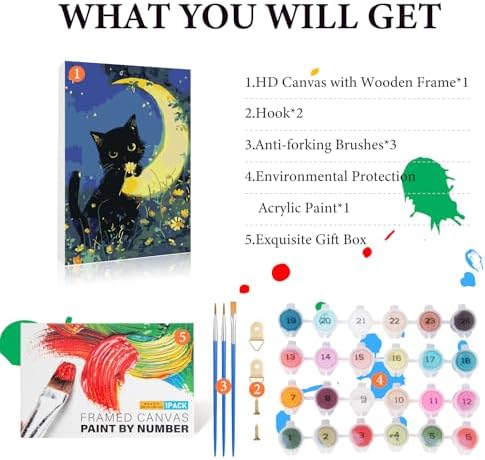 Fountor Black Cat Framed Paint by Numbers Kit for Adults Beginner 8x12 Inch - Image 4
