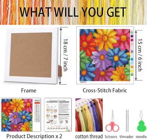 Colorful Daisies Stamped Cross Stitch Kits for Adults Beginners with Frame - Image 3