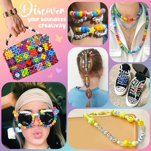Gionlion 7 Boxes Pony Beads Bracelet Making Kit, 144 Colors 6x9mm Kandi Rave Beads, Friendship Bracelet Kit with 800Pcs Letter Bead for DIY Jewelry, Keychains, Arts and Crafts Gifts - Image 5
