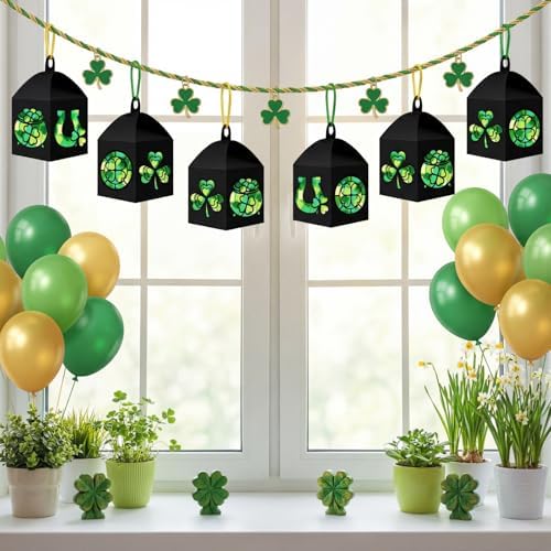 Maitys 16 Sets St Patricks Day Paper Lantern Craft Kit for Adults, Fun Irish Clover Horseshoe DIY Lanterns with Tissue Paper Glue Shamrock Lucky Handcrafts for Home Activities Ornaments Decoration - Image 5