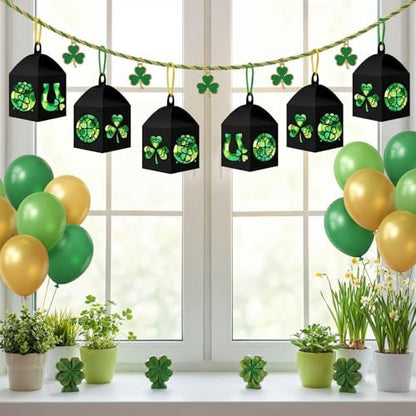 Maitys 16 Sets St Patricks Day Paper Lantern Craft Kit for Adults, Fun Irish Clover Horseshoe DIY Lanterns with Tissue Paper Glue Shamrock Lucky Handcrafts for Home Activities Ornaments Decoration - Image 5