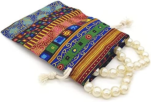 24pc Egyptian Style Jewelry Coin Pouch Print Drawstring Gift Bag Cotton Sachet Candy Travel Purse Ethnic Reusable Grocery for Party Favors Wedding Holiday