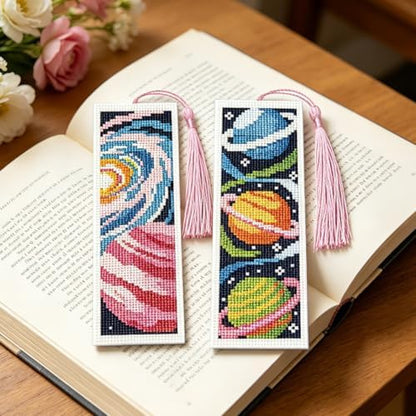 ACRNIGHEET 6PCS Cross Stitch Bookmark Kit for Beginner Stamped Cross Stitch Kits for Adults Planet DIY Tassel Embroidery Bookmark Kits Needlepoint Kit with Instructions Craft Gift 8.5''x3'' 11CT - Image 5