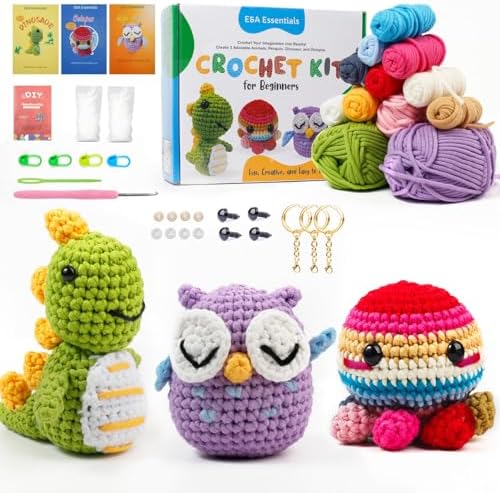 Crochet Kit for Beginners, Crochet Animal Kit with Video Tutorials & Soft Yarn, Craft Kits for Teens & Adults: Penguin, Dinosaur & Octopus Amigurumi Crochet Kit, Easy Knitting Kit, Crafts Crochet Kits by Unknown