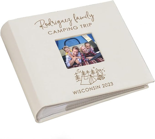Personalized Photo Album, Custom Engraved Picture Album, Holds 200 4" x 6" Photos, Leatherette and Laser Engraved Scrapbook, Camping Trip
