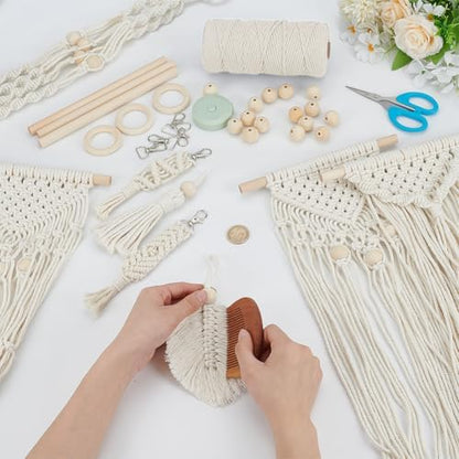 INFUNLY 10 Set DIY Macrame Kit for Beginners Boho Macrame Wall Hanging Tapestry Kit with Instruction Beige Cotton Cord Keychain Kit Handmade Plant Hanger Kit for Adults DIY Ornaments Kit for Home Gift - Image 4