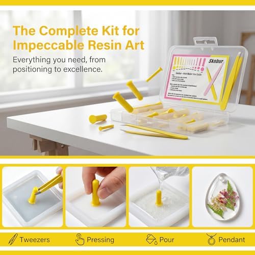 31 PCS Resin Hole Maker (1.5/2/3/4/6/8mm)) with Tweezers - Drill-Free Silicone Tools for Epoxy/UV Resin Jewelry, Keychain, Pet Tags 6 Sizes w/Suction Base Beginner-Friendly DIY Craft Kit （Yellow） - Image 4