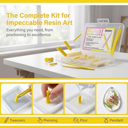 31 PCS Resin Hole Maker (1.5/2/3/4/6/8mm)) with Tweezers - Drill-Free Silicone Tools for Epoxy/UV Resin Jewelry, Keychain, Pet Tags 6 Sizes w/Suction Base Beginner-Friendly DIY Craft Kit （Yellow） - Image 4
