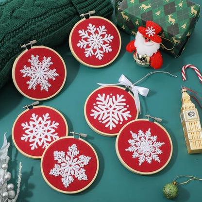 Roowest 6 Sets Christmas Embroidery Kits Snowflake Ornament DIY,Red - Image 6