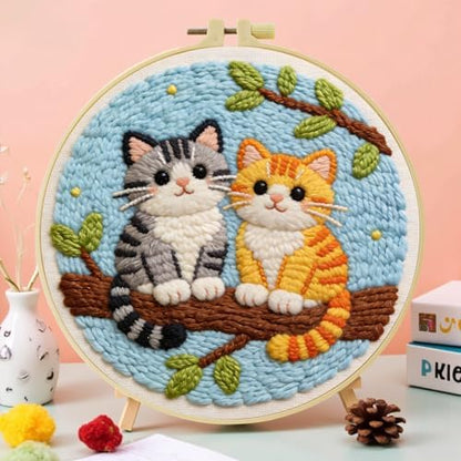 JOZYSH Punch Needle Embroidery Starter Kits for Beginners Cute Snow-White cat Curled up Comfortably on a Branch Adorned Hoops,Color Threads,Instructions and Needles,DIY Adults Embroidery (Cat) - Image 5