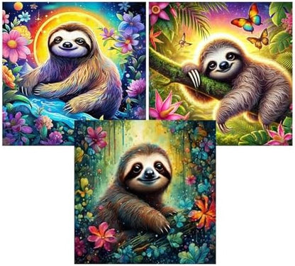 3 Pack Sloth Paint by Numbers Kit for Adults Framed Canvas, Frameworkless by FairylandJinWenn