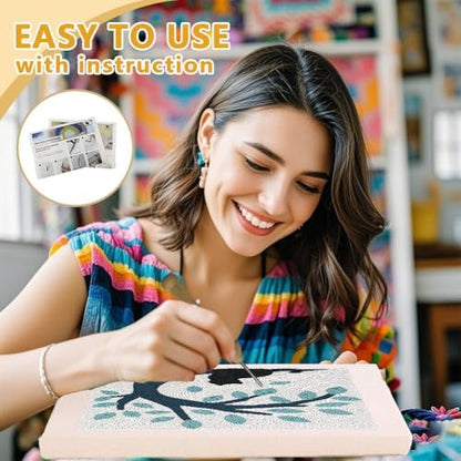 Doodlream Cat Under Tree Needle Kit for Beginner, 9.4"x 9.4" Black Kitty Punch Stitching Craft Set, DIY Embroidery Starter with Printed Frame, Instruction, Threader, Yarn, Pinch Needle - Image 3