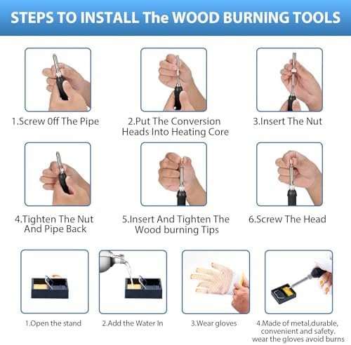 Fohil Wood Burning Kit for Adult Begineers, 120pcs Wood Burning Pen Tool Set with Adjustable Temperature 200~450 °C Switch Pyrography Pen Kit for Embossing Carving Soldering - Image 6