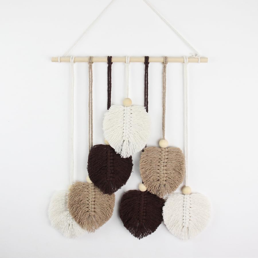 BUFANTL DIY Macrame Leaf Wall Hanging Kit for Beginners, Boho Woven Tapestry Craft Kit with Macrame Cord, Wooden Beads & Printed Instructions, Home Decor Macrame Kit for Adults - Image 4