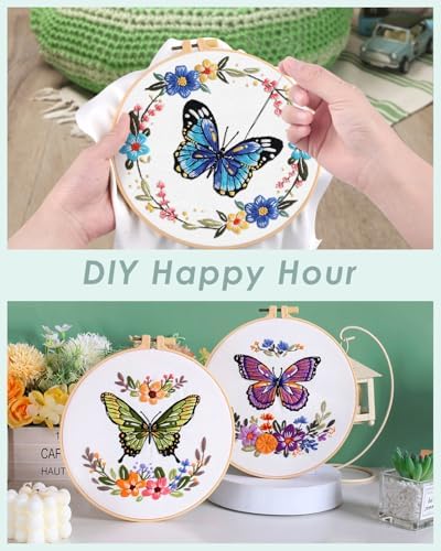 ERKOON 5 Sets Embroidery Kit for Adult Beginners Butterfly Cross Stitch - Image 3