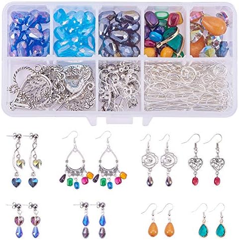 SUNNYCLUE 1 Box DIY 10 Pairs Chandelier Earrings Jewelry Making Starter Kit Chandelier Components Connector Charm Pendants, Shell Heart Beads, Earring Hooks Jewelry Findings for Adults Instruction by SUNNYCLUE