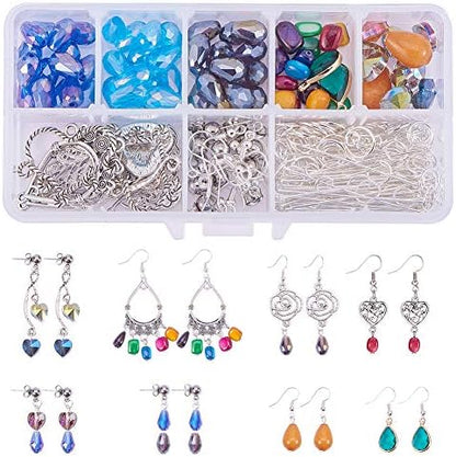 SUNNYCLUE 1 Box DIY 10 Pairs Chandelier Earrings Jewelry Making Starter Kit Chandelier Components Connector Charm Pendants, Shell Heart Beads, Earring Hooks Jewelry Findings for Adults Instruction by SUNNYCLUE
