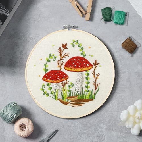 Bonroy 4 Sets Embroidery Kit for Beginners with Instructions,Cross Stitch Kits for Adults with Pattern,Needlepoint Kits for Adult Include Embroidery Cloth Hoops Needles Threads(Mushroom) - Image 7