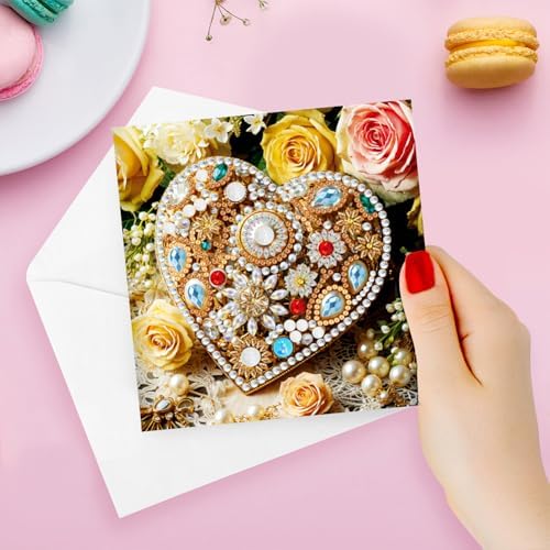 C'eitura Jeweled Heart Diamond Art Painting Greeting Cards, 6Pcs DIY Kit - Image 4