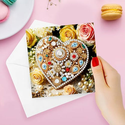 C'eitura Jeweled Heart Diamond Art Painting Greeting Cards, 6Pcs DIY Kit - Image 4