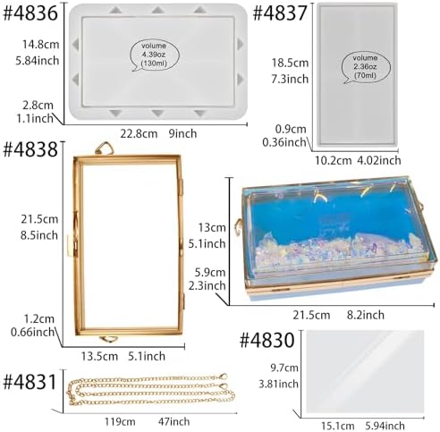 Resin Shaker Tray Clutch Purse Complete Set Large Rectangle Bag DIY Kits with Accessories - Image 3