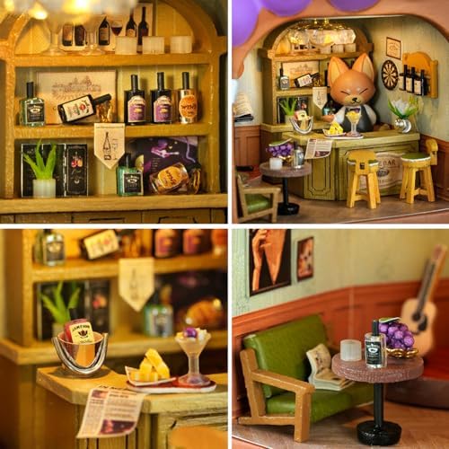 Dollhouse Miniature DIY House Kit,Mini 3D Wooden Doll House Craft Model with LED Creative Room Perfect DIY Gift for Friends, Lovers and Families (Bar) - Image 4