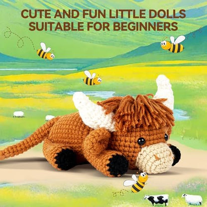 MOREJMTT Crochet kit for Beginners Adults, Learn to Crochet, Include Easy Knitting Soft Yarn, Step-by-Step Video Tutorial, Hook, Holiday Birthday Gift (Highland Cow) - Image 4