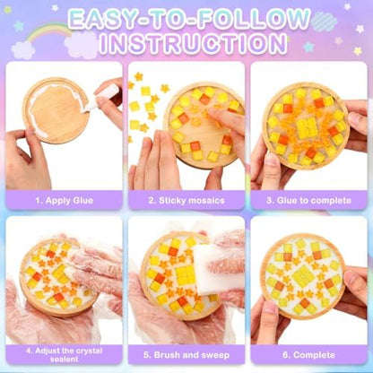 Reallnaive 14 Sets Mosaic Coaster Kit with Glass Tiles,Dreamy Style - Image 3